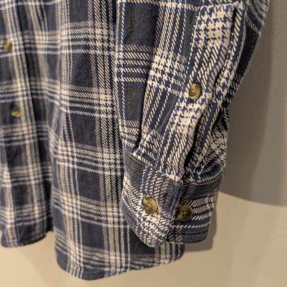 Workwear Flannel Shirt Blue White Plaid Heavy Duty Warm Fall Winter - Size L - Picture 5 of 8